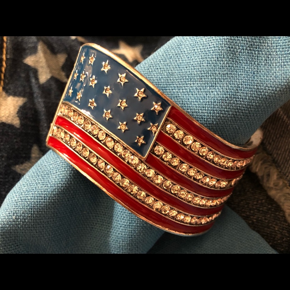 Americana Flag Bracelet Cuff. Spring Closure.
